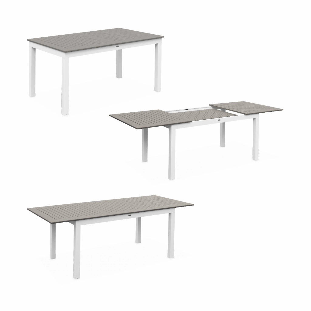 Set tavolo da giardino allungabile in alluminio con 6 sedie, bianco
