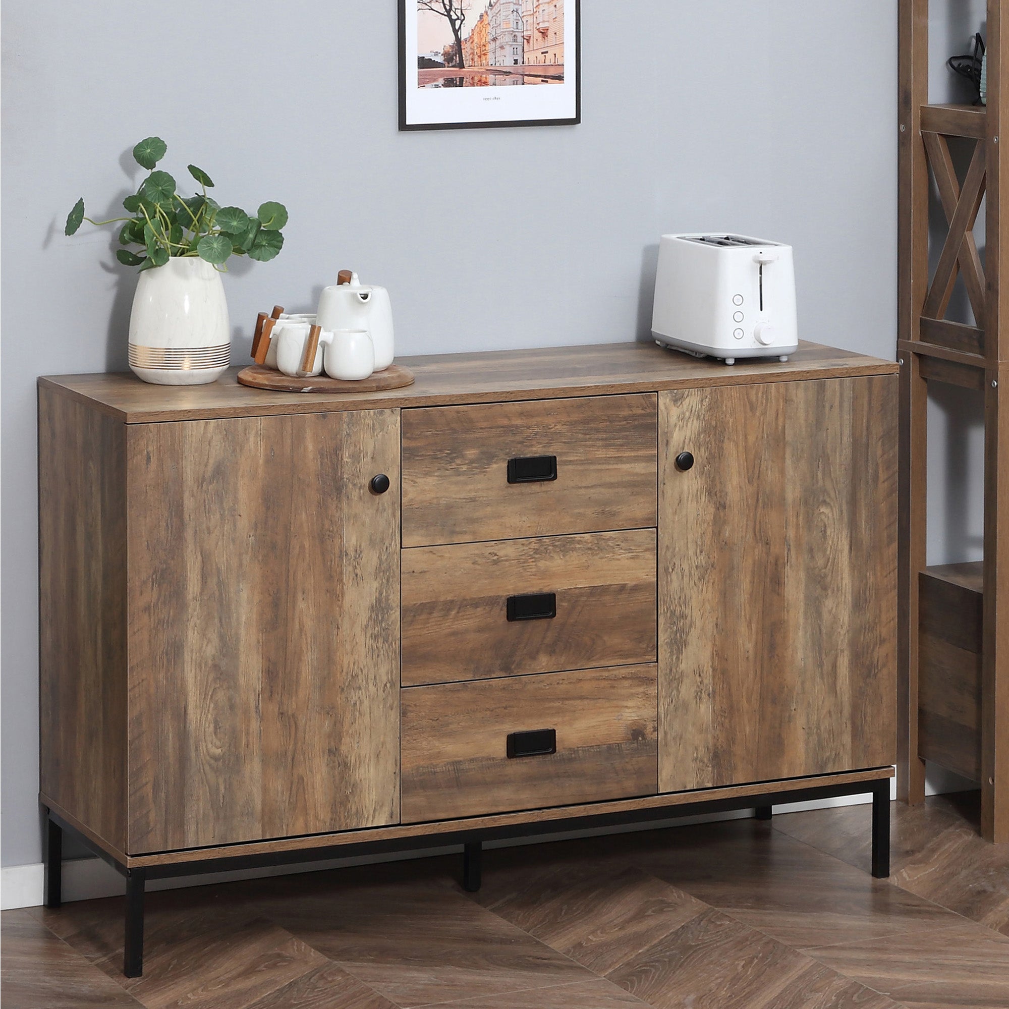 Credenza 120x39,5x77 cm in Truciolato e Metallo Marrone