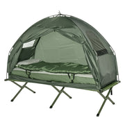 Set da campeggio 4 in 1 con tenda; sacco a pelo; materasso pieghevole verde scuro per avventure all'aperto