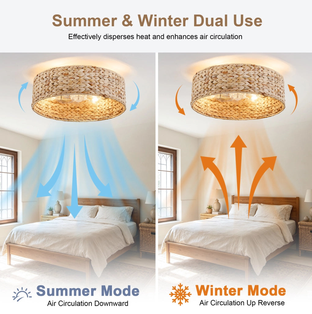 Ventilatore da soffitto ULEVR con luce, paralume in rattan, 6 velocit¨¤, app Bluetooth e telecomando, rame