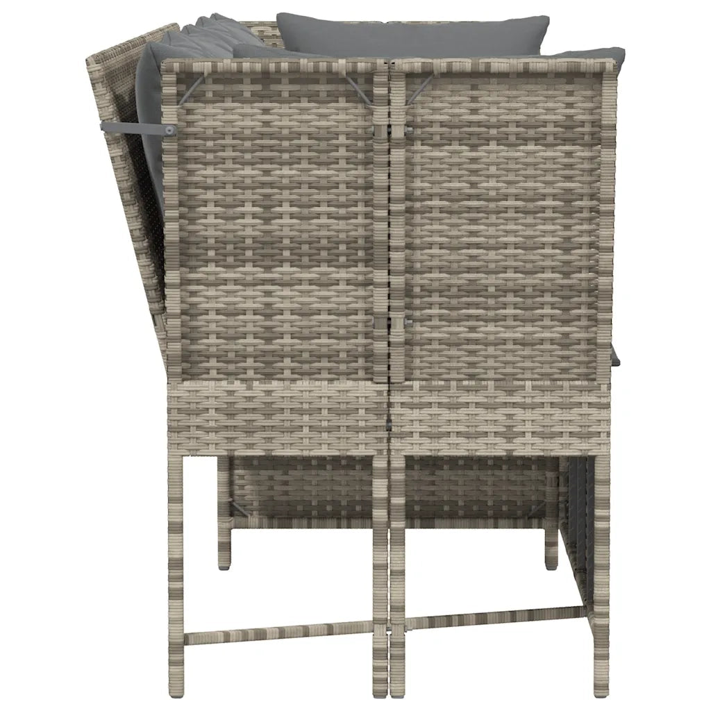 Divano da Giardino con Cuscini in Polyrattan Grigio Chiaro