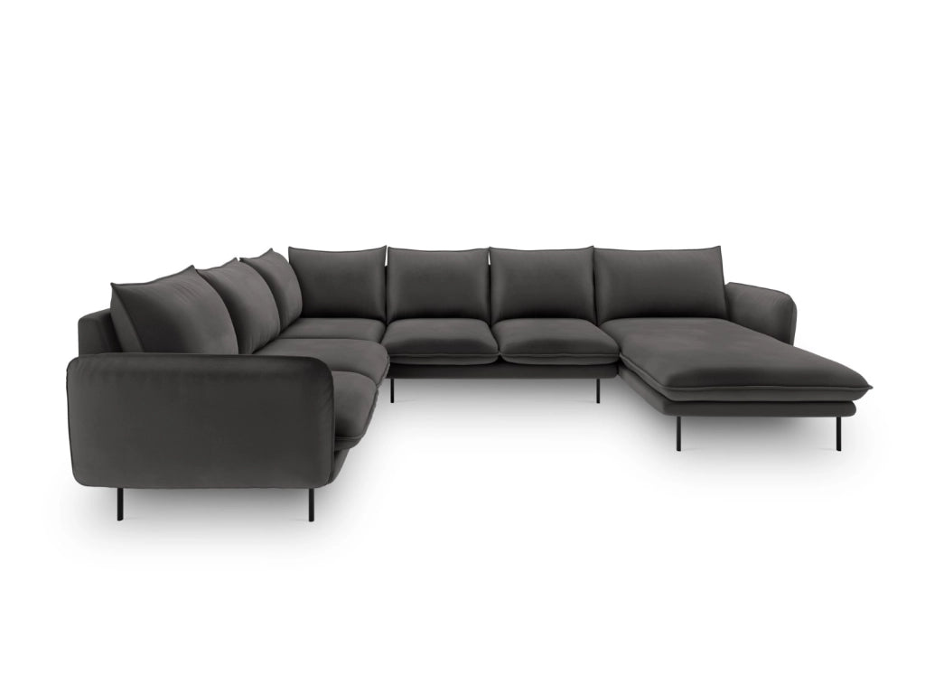 Cosmopolitan Design - Divano panoramico sinistro "Vienna" 7 posti in velluto grigio scuro 