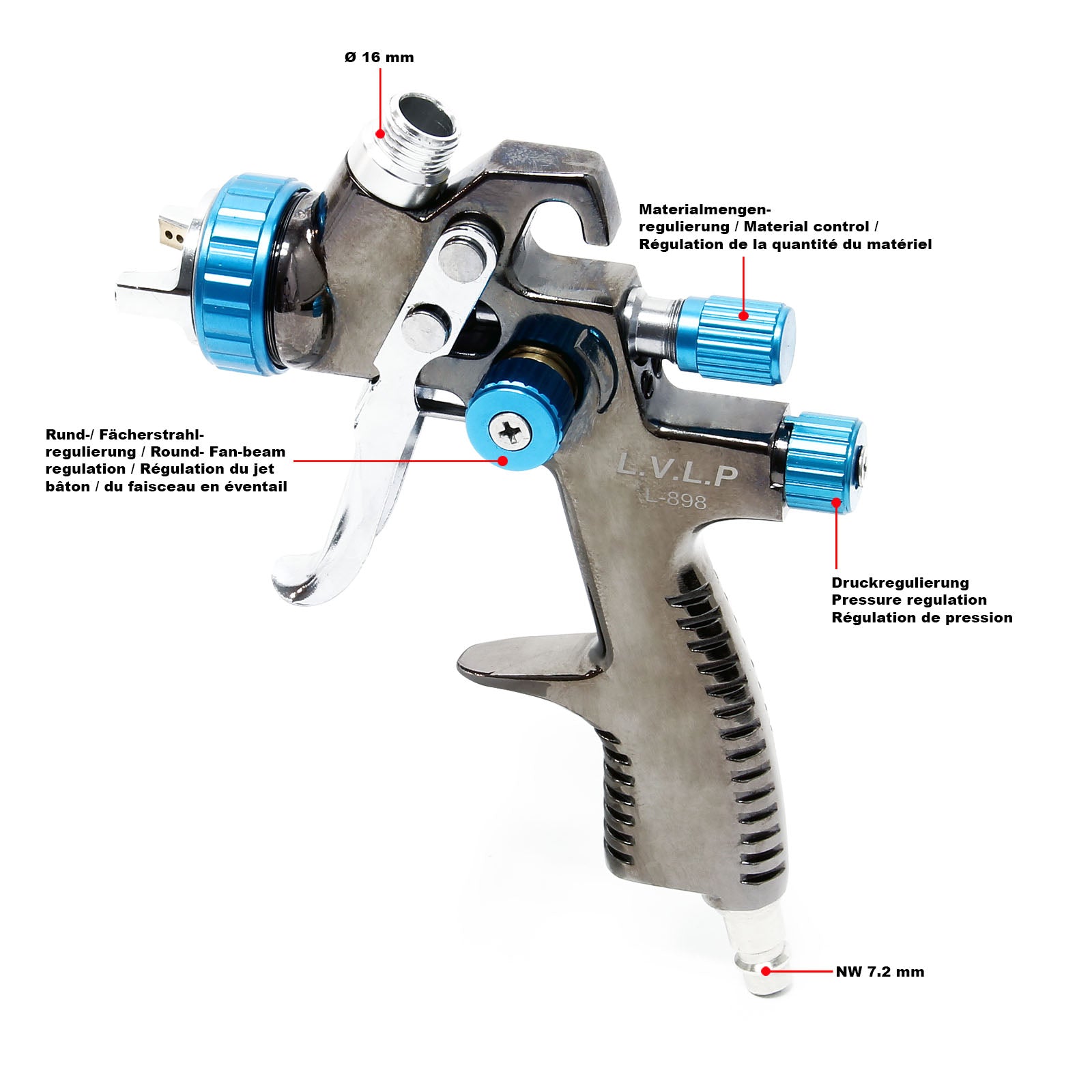 Pistola a spruzzo per verniciare LVLP 500ml Alluminio Serbatoio di alluminio, Ugello 1,4mm 1,5bar