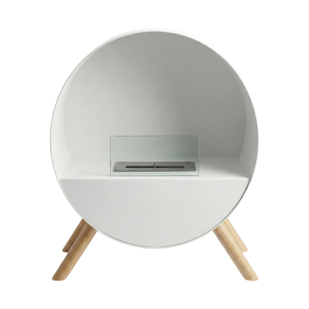 Venere - Camino a Bioetanolo da Pavimento 60x72x30 cm con Bruciatore 1 Litro e Piedi in Legno di Pino Bianco