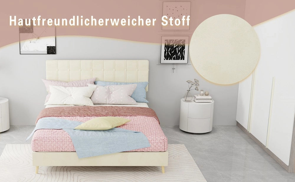 Letto Matrimoniale Imbottito con Testiera ¨C MINIMAL ¨C Tessuto Beige 140x200