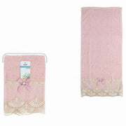 Trade Shop - Asciugamano Bagno Viso Piccolo Cotone Morbido Decorato 35 X 75cm 95gr Rosa 79505 -