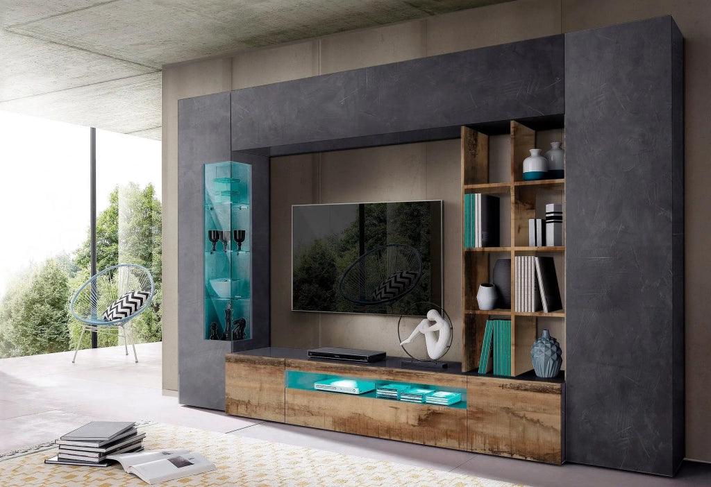 Parete attrezzata ardesia legno porta TV vetrina pensile colonna Egypt Oban