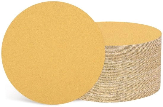 Schuurschijven 150 mm 80 korrelgrootte Klittenband Excentrische Schuurpads per Houtbewerking Auto Metaal Goud per la lavorazione di diversi materiali.