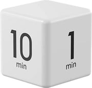 Timer rotante bianco, 1-3-5-10 minuti, visualizzazione LED programmata, regolazione del volume, timer cubico, adatto per lavoro, studio, cucina, portatile, controllo a sensore, regolazione del volume.