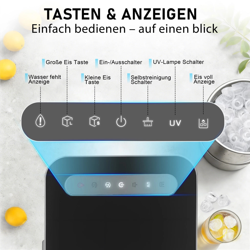 ZMH Macchina per il ghiaccio 1,2L 125W 6 cubetti di ghiaccio in 9 minuti 14 kg/24 ore autopulente per cucina e bar