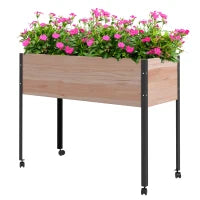 Fioriera da Giardino con Fori di Drenaggio e 4 Ruote, in Legno di Abete e Acciaio, 99x42x81 cm