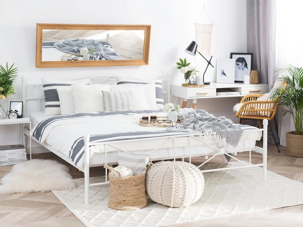 Letto matrimoniale 140 cm 6 Rete a doghe con struttura in metallo bianco retrò