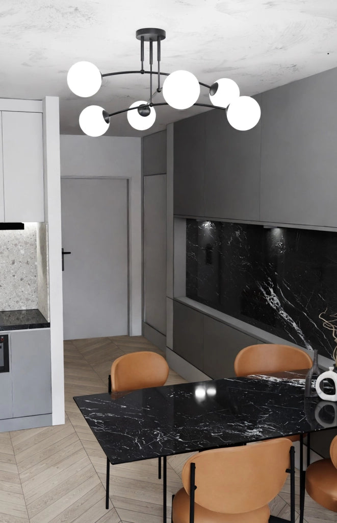 Lampadario Emibig Pregos 6 nero vetro bianco 6xE14
