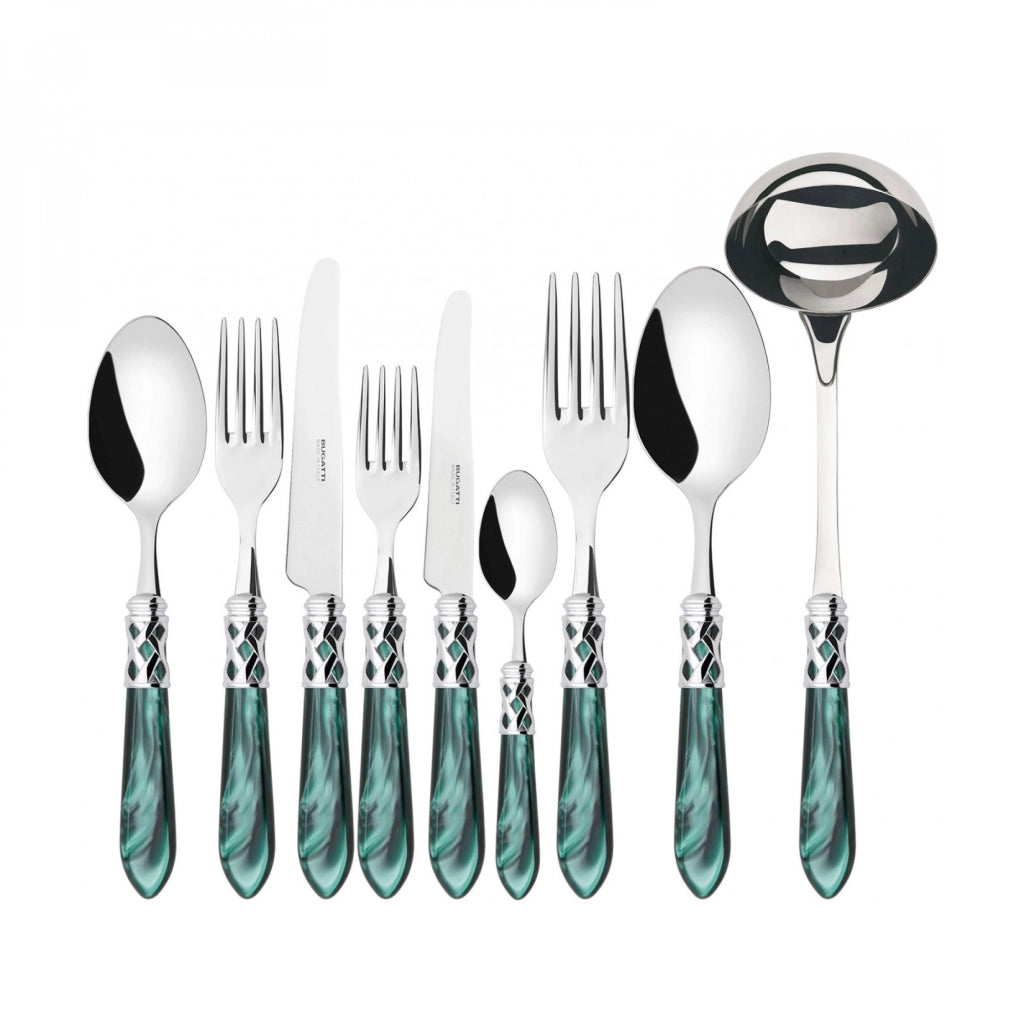 ALADDIN Ghiera Cromata, Posate Set 75 pz, Scatola in Legno Wengè,