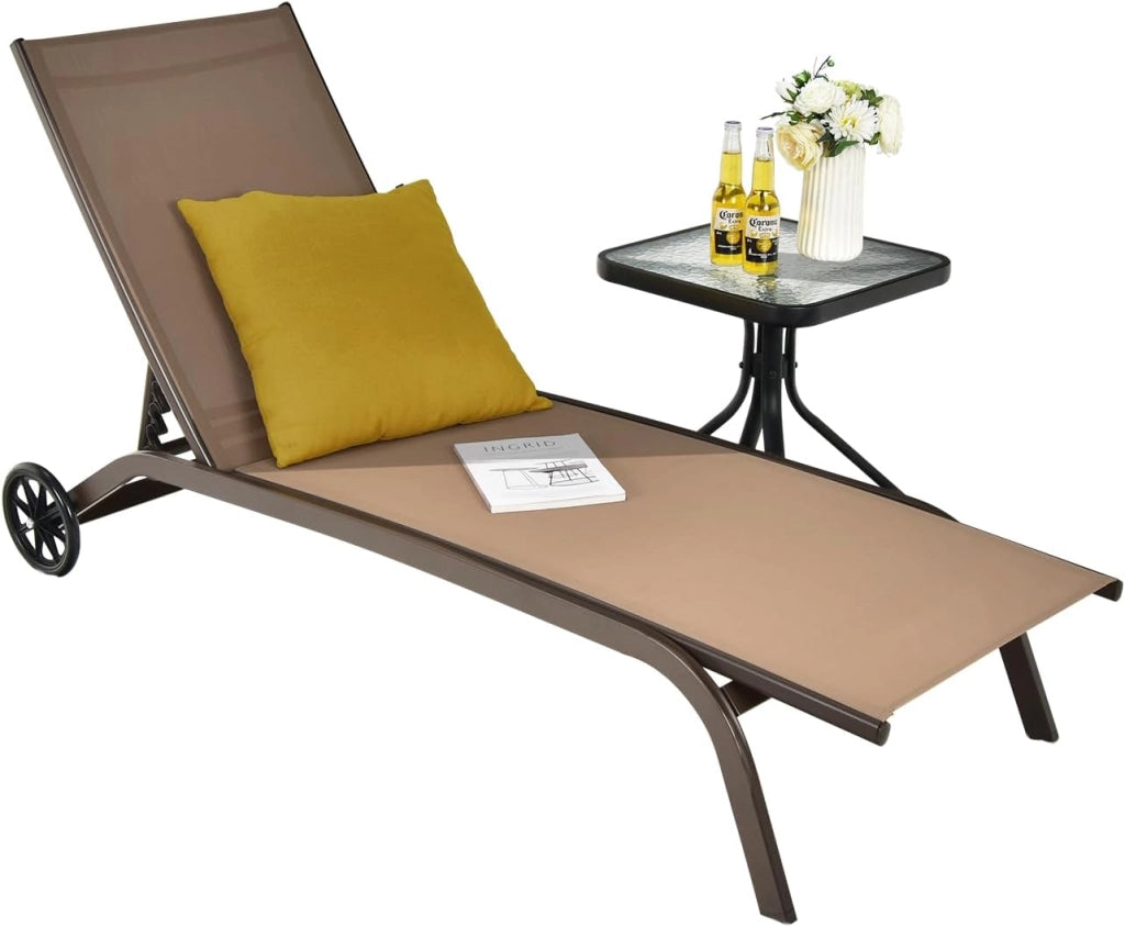 Lettino Prendisole con Ruote e Schienale Regolabile, Sedia a Sdraio da Giardino Regolabile in 6 Livelli, Lettino da Spiaggia in Tessuto Textilene Portato 150 kg per Balcone, Piscina (Grigio)