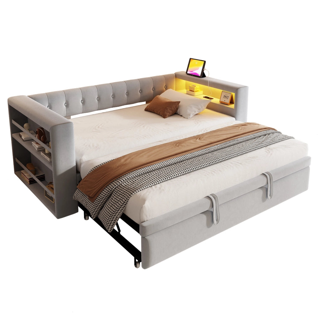 Letto con divano letto integrato flanella grigio chiaro 180x190 cm