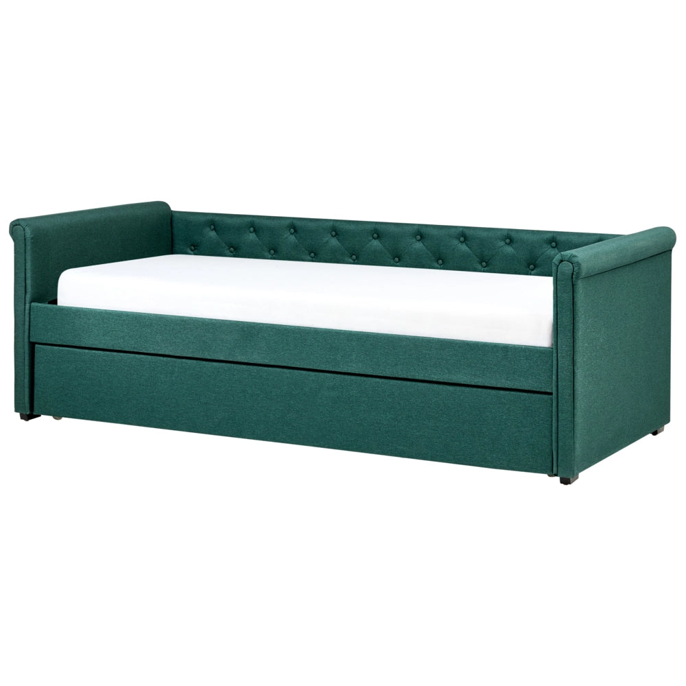 Divano Letto estraibile 90 x 200 cm Rivestimento in tessuto verde Misura singola sottoletto per ospiti abbottonato