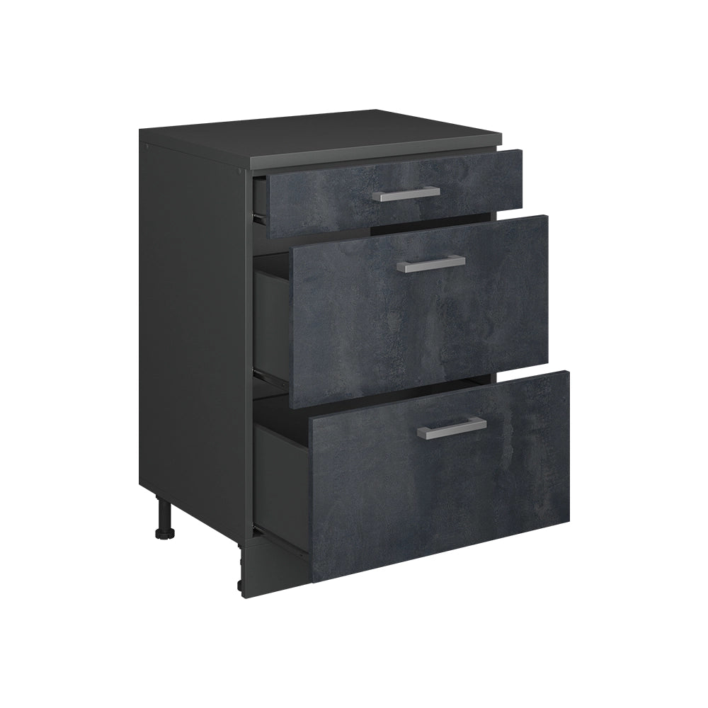 Mobile per mansarda Rion Calce nera/Antracite 60 x 83.8 cm senza inclinazione con 3 cassetti Vicco