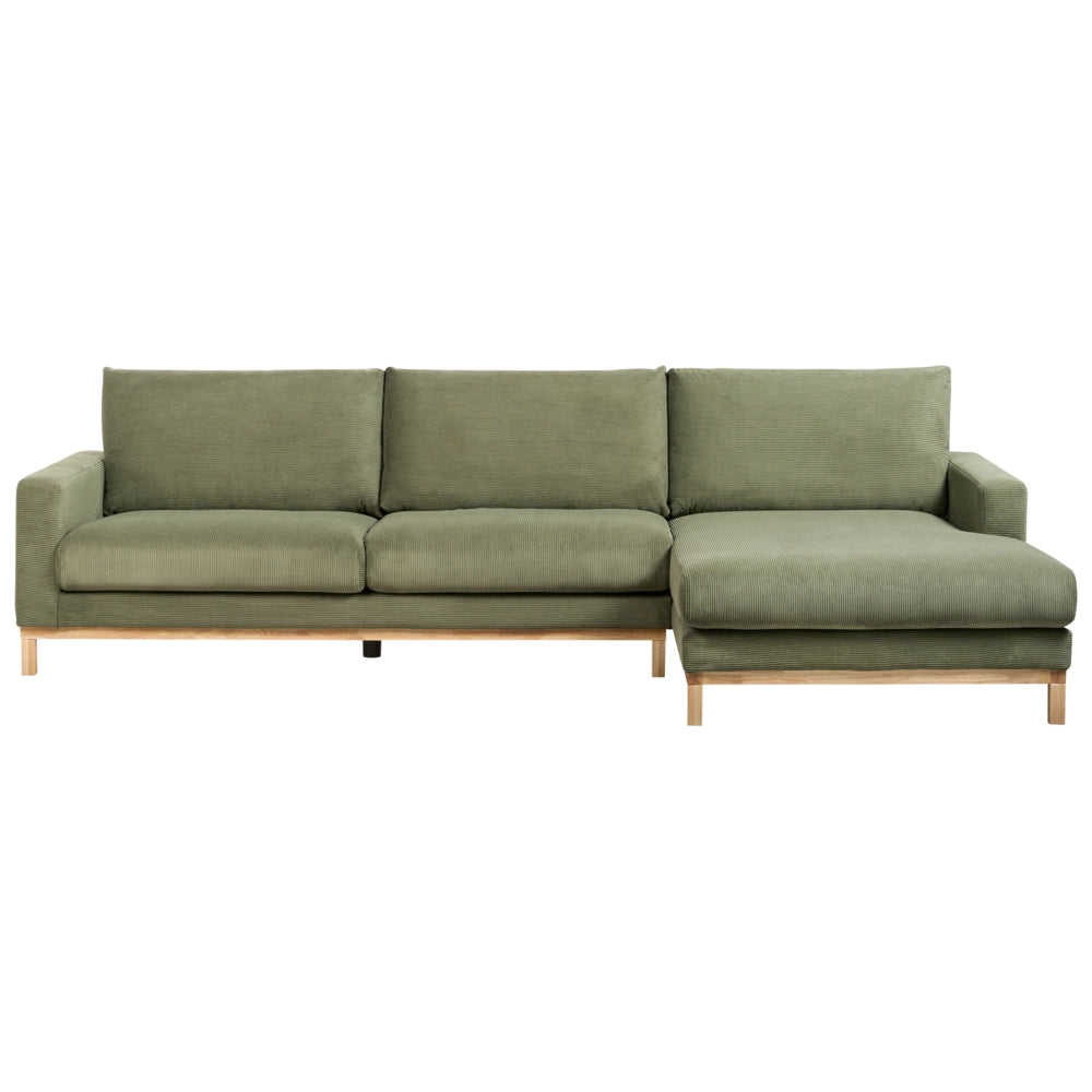 Divano angolare a sinistra Tappezzeria in corda jumbo verde Gambe in legno Elegante