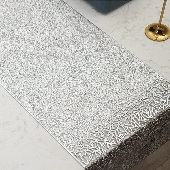Tappeti di PVC decorativi antiscivolo per tavolo placemats manti calde resistenti per casa festa cucina sala da pranzo decorazione di matrimonio 150 cm x 30 cm stile argento - eleganti - lunghe decorazioni per tavola