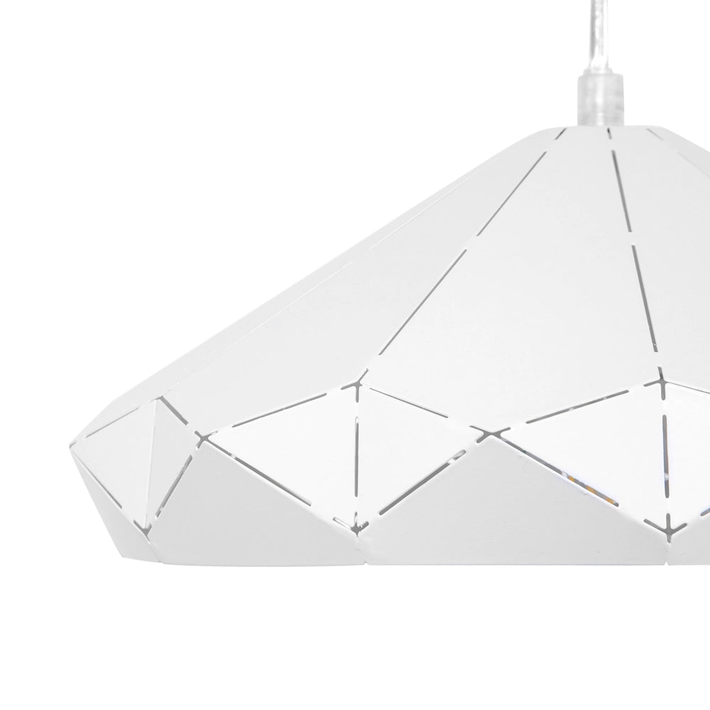 Lampada da Soffitto in Metallo Bianco da 112 cm a Sospensione con Paralume Geometrico Saldato Industrial