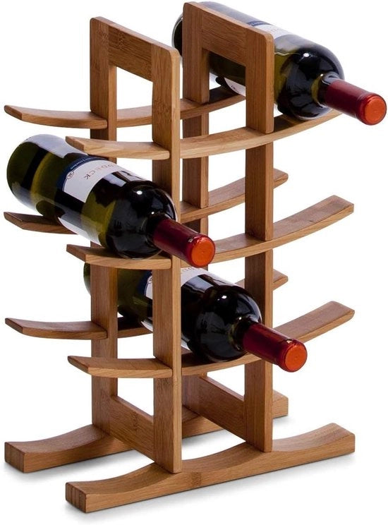 Scaffale per Vino in Bambù - Dimensioni 29 x 16 x 42 cm - Per 12 Bottiglie - Scaffale in Legno Stante - Scaffale da Parete - Legno di Bambù