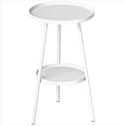 Tavolino da Giardino Rotondo 2 Livelli con Vassoio ¨C zephmum ¨C Bianco ?32x51 cm