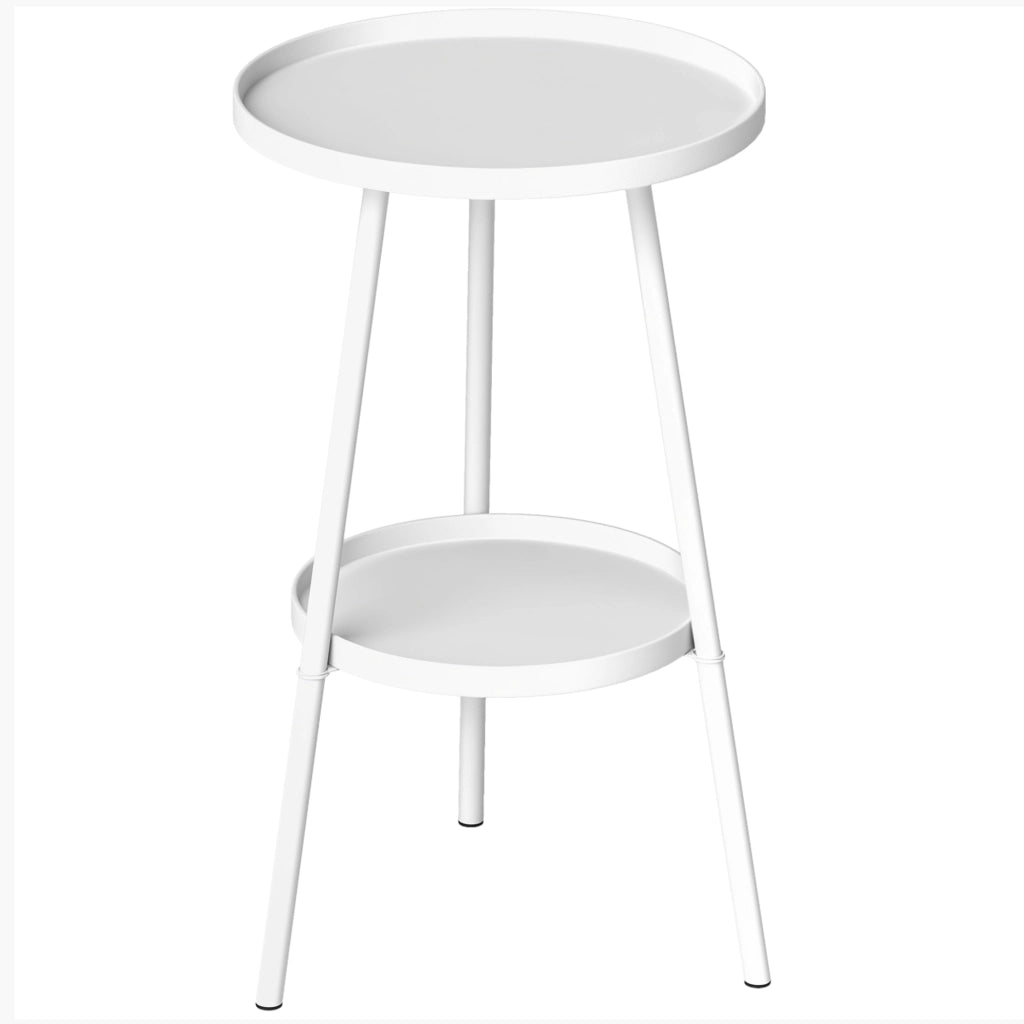 Tavolino da Giardino Rotondo 2 Livelli con Vassoio ¨C zephmum ¨C Bianco ?32x51 cm