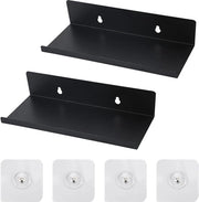 Scaffale da Parete Autoadesivo Metallo Nero 10 x 20 x 4 cm 2 Pezzi Scaffale Minimo Appoggiato - Bagno Cucina Carico 10 kg