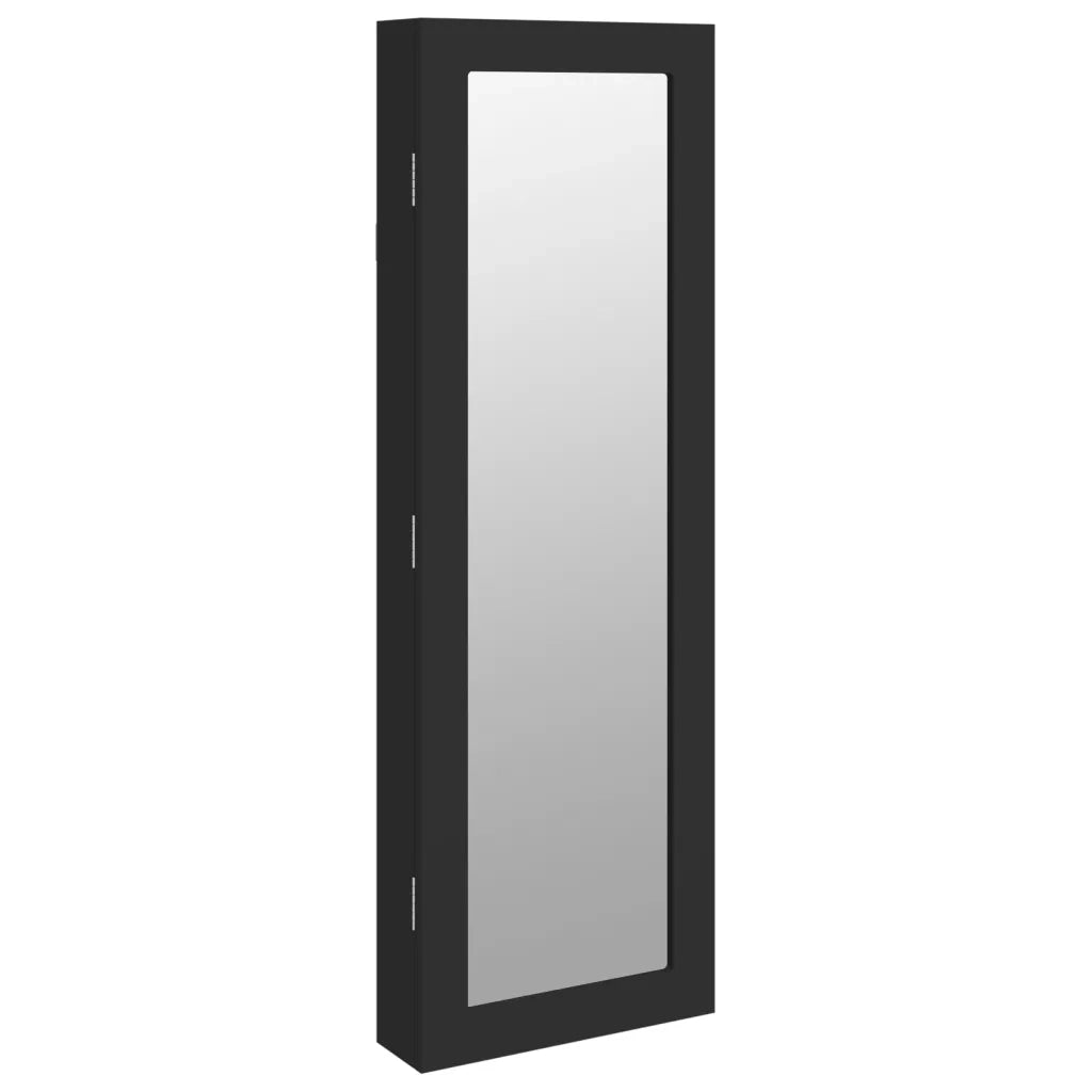 Armadio Portagioie con Specchio a Muro Nero 30x8,5x90 cm 353212