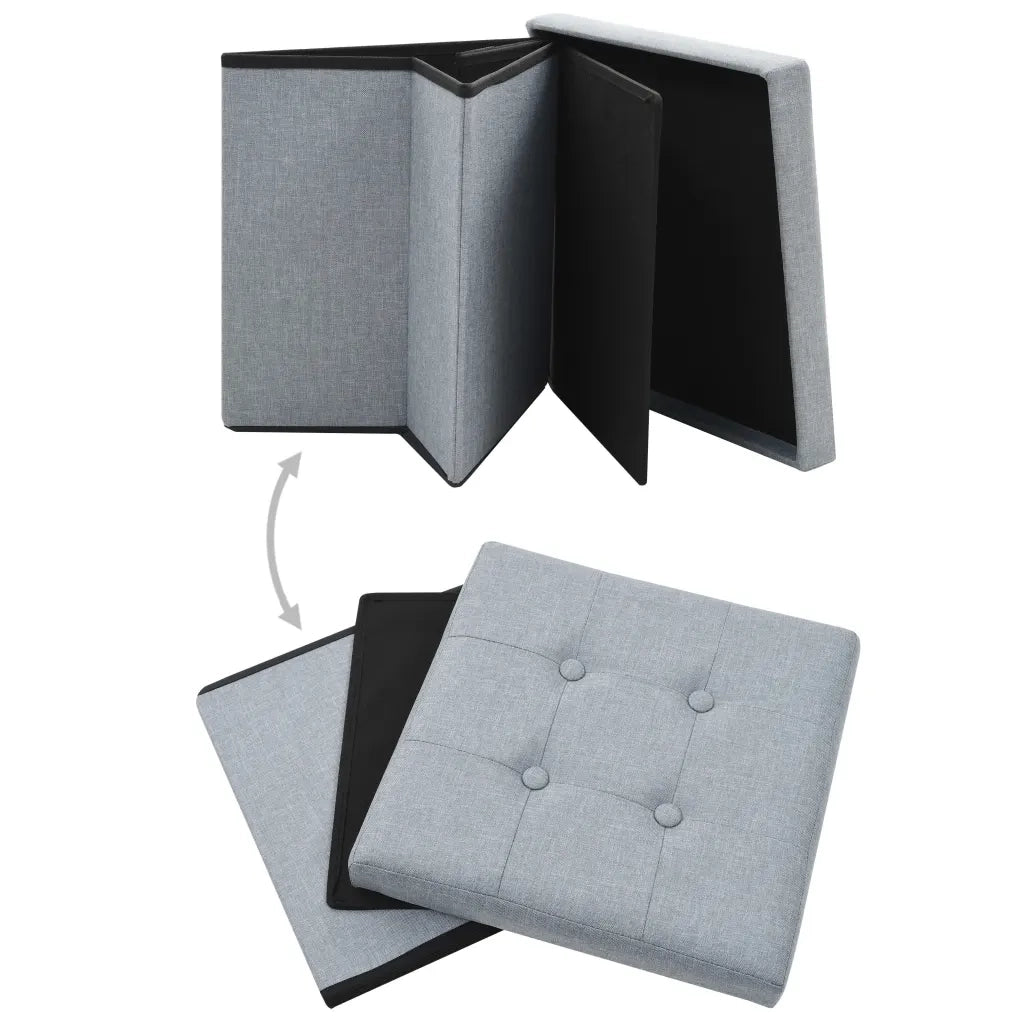 Pouf Pieghevoli con Contenitore 2pz Grigio Chiaro in Simil Linocod mxl 70544