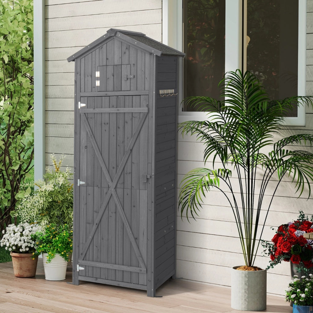 Capannone da giardino con serratura tavolo pieghevole ganci, Organizzatore di utensili di utilit¨¤ Grigio-Casette da giardino