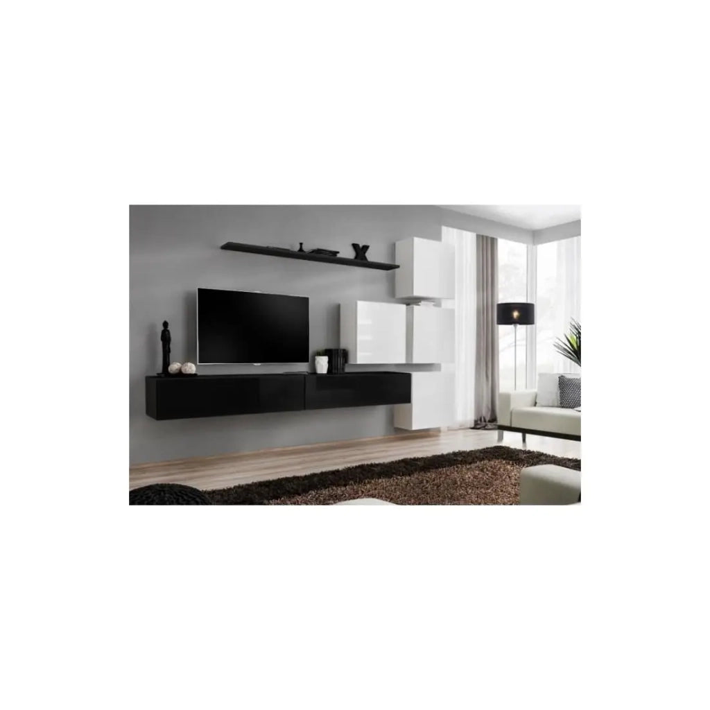 Mobile da salotto da parete SWITCH IX design, colore nero e bianco lucido.
