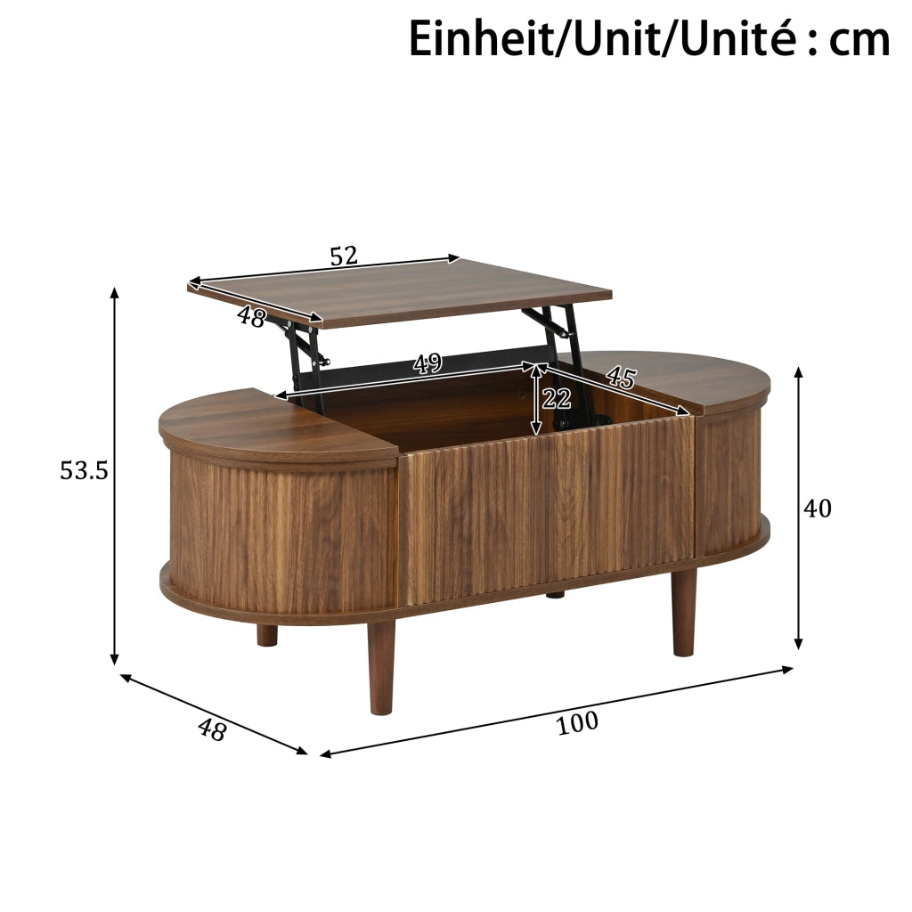 Tavolino da salotto ovale regolabile - Zephmum - Vintage, gambe in legno massello, con spazio di archiviazione