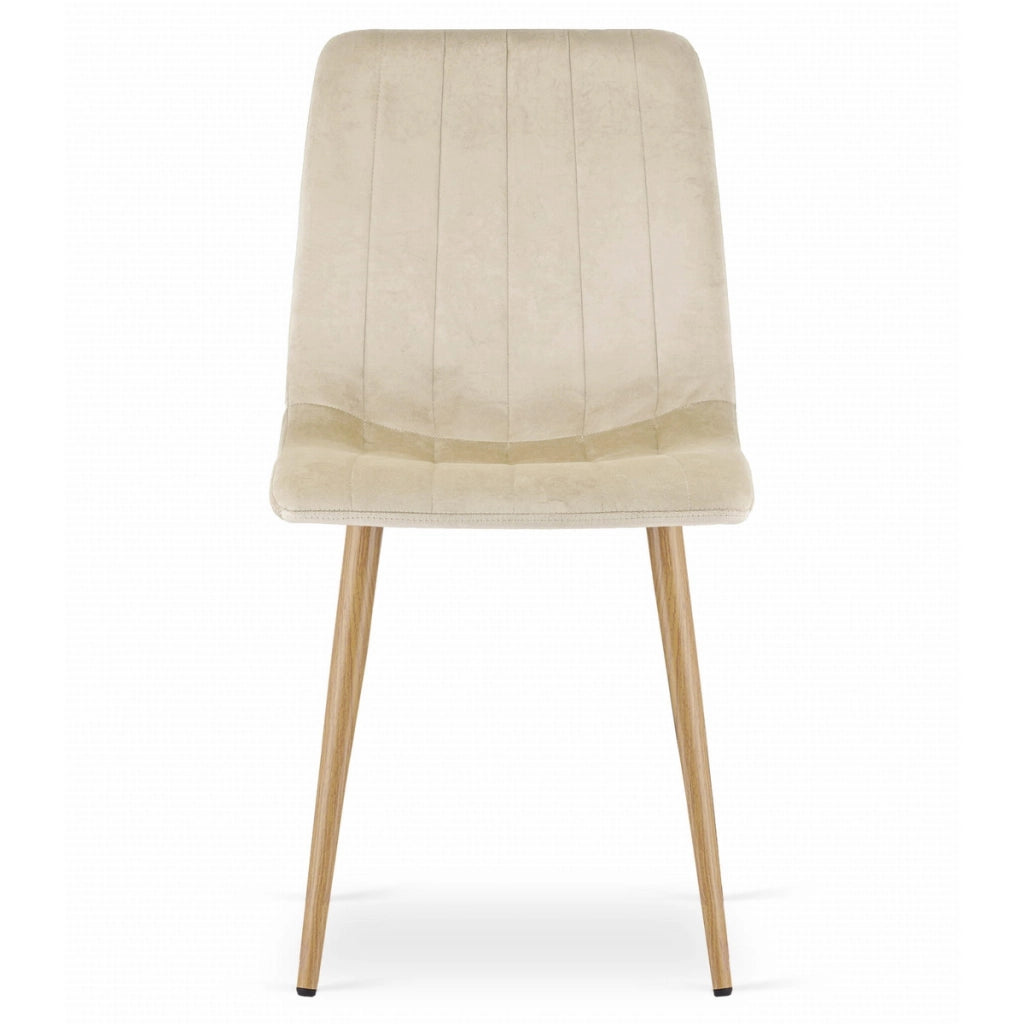 Set di 3 sedie Lava in velluto beige e gambe effetto legno