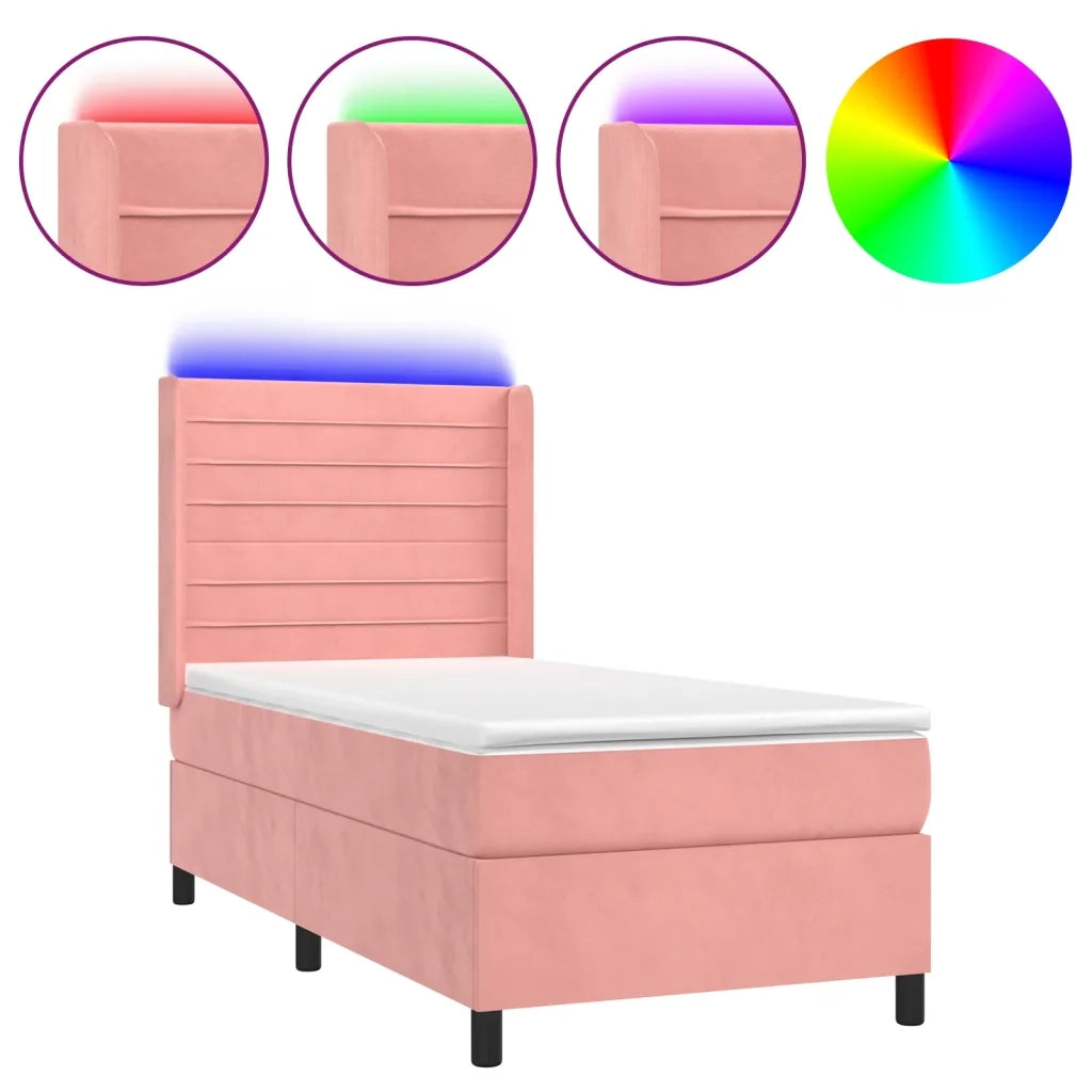 Letto a Molle con Materasso e LED Rosa 100x200 cm in Velluto 3139612