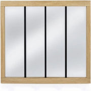 Specchio in vetro, officina, 4 strisce, cornice in legno, design industriale, 110 x 70 cm