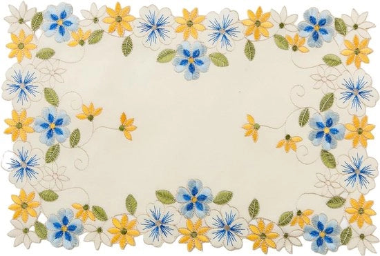 Due doilies rettangolari con fiori a sbalzo giallo blu per placemats decorazioni per matrimonio compleanno cena festa