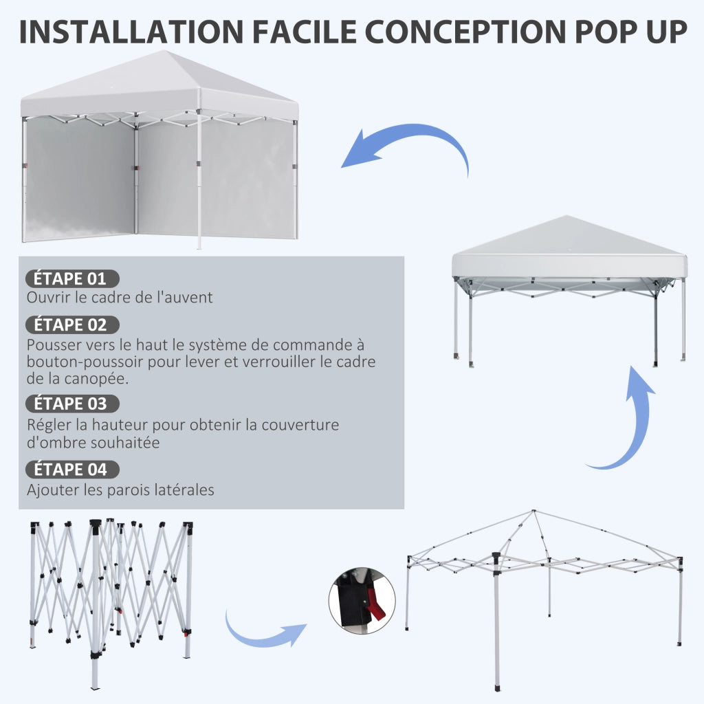 Tonnelle da giardino pop-up regolabile in altezza con protezione laterale ¨C zephmum ¨C 297x297x288 cm bianco
