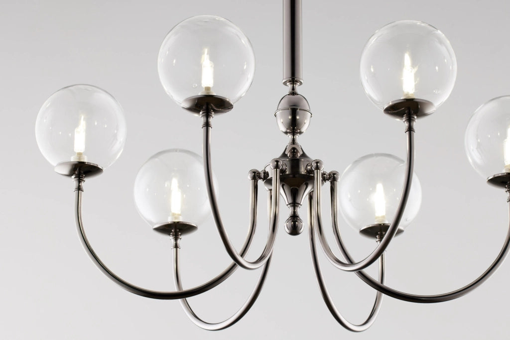 Lampadario moderno cromo 6 sfere vetro G9 Jupiter Brillante