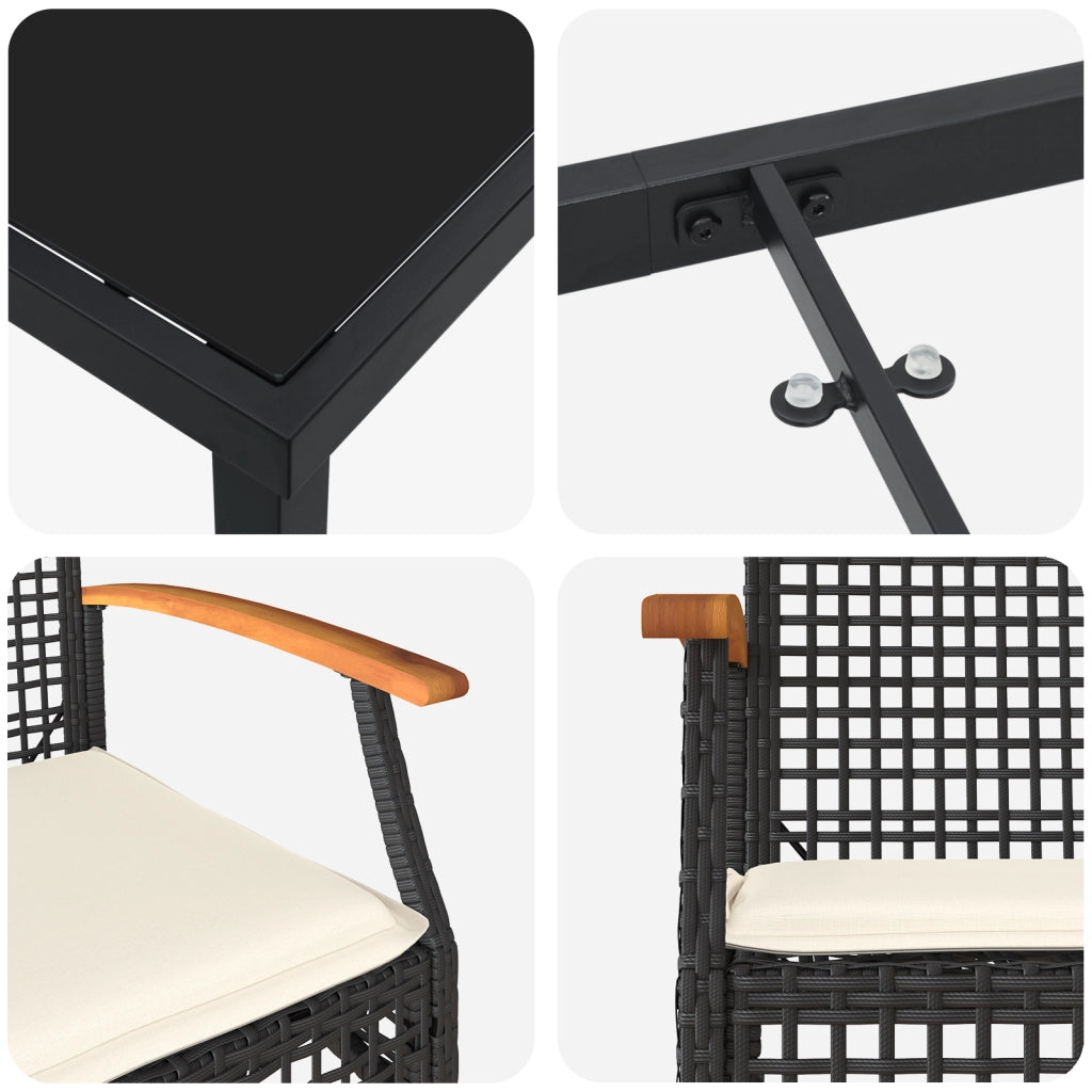 Set da Pranzo da Giardino 5 Pezzi con Cuscini Rattan Nero