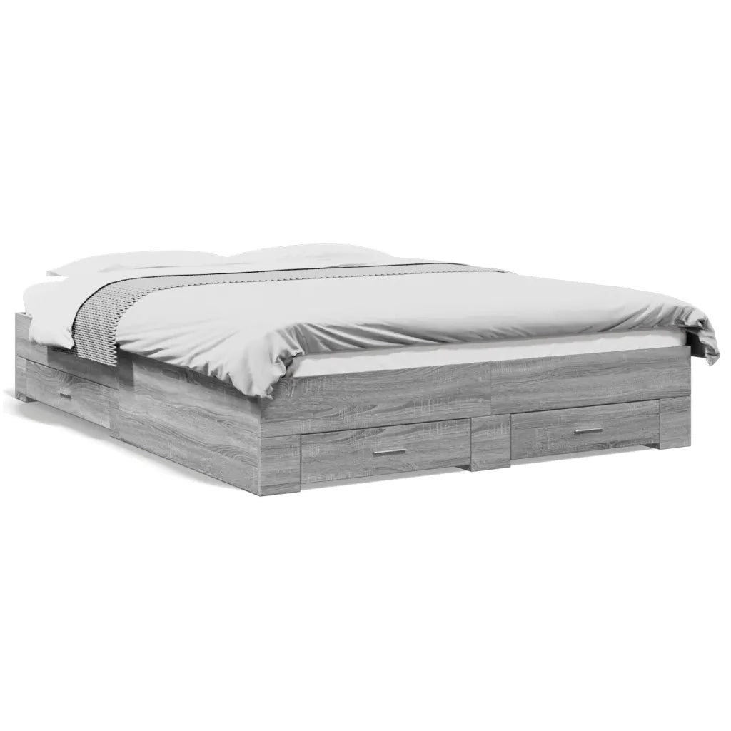 Letto matrimoniale | Letto per adulti | Giroletto Cassetti Grigio Sonoma 140x200 cm Legno Multistrato