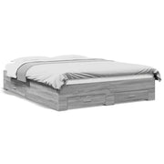 Letto matrimoniale | Letto per adulti | Giroletto Cassetti Grigio Sonoma 140x200 cm Legno Multistrato