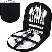 Set da pranzo da picnic da 2 persone con forchetta-cucchiaio-piatto in acciaio inossidabile portatile in 13 pezzi