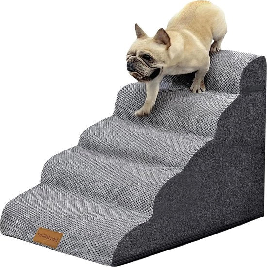 Trappola per cani ampia con 5 gradini, 62 cm alta per piccoli cani, gradini in gomma di alta qualità, copertura lavabile e pavimento antiscivolo