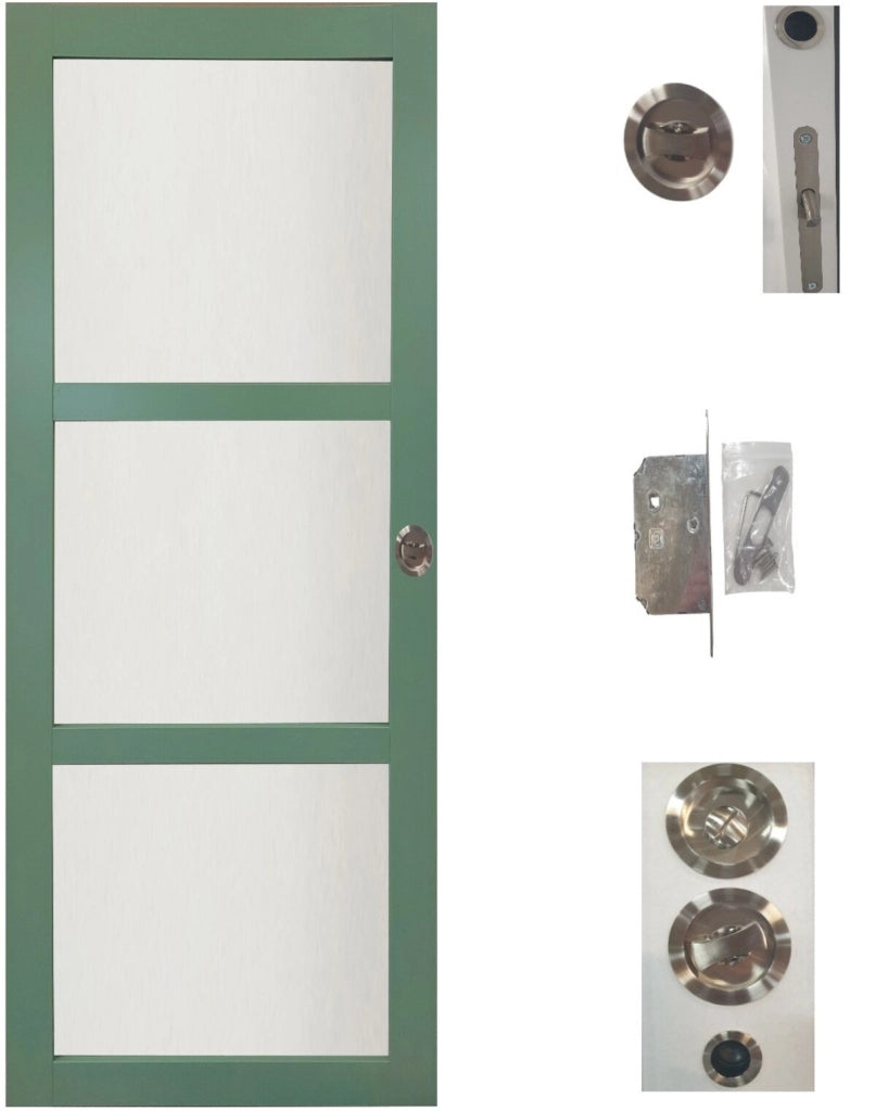 Porta Scorrevole Vetro Verde H204 x L83 + Sistema Pocket e kit di finitura inclusi senza maniglia