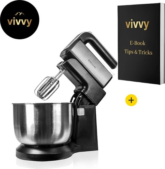 Mixer Multifunzionale con Contenitore di Mescolanza 2 in 1 - Macchina per Impastare con Spatola e Uncini - Garantia di Soddisfazione 100% - Con Indicatore a Led - 300W - 5 Velocità - 3 Litri