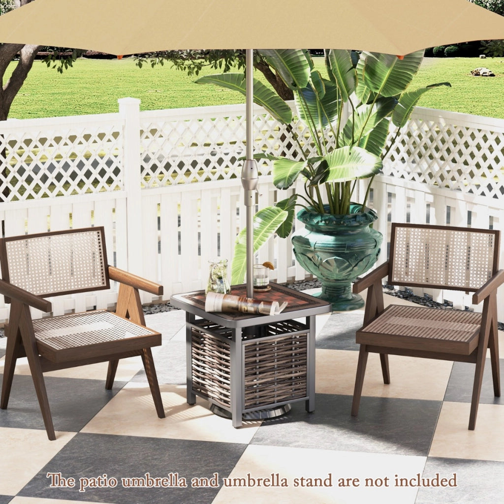Tavolino laterale da esterno in rattan PE 55 cm, Tavolo quadrato per patio con piano in resina