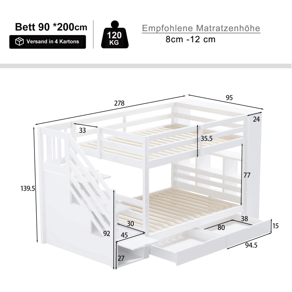 LETTO A CASTELLO 90x200 cm Legno Bianco