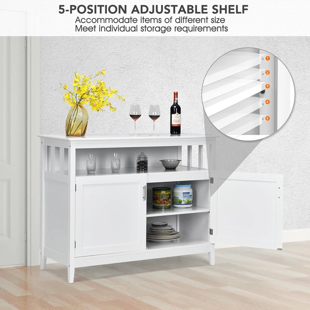 Armadio da cucina a buffet, da cucina, a buffet, con ripiano aperto e 2 ante, in legno, con ripiano regolabile, 114 x 51 x 91 cm, bianco
